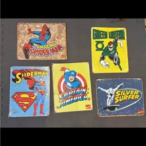 Vintage Superhero Metal Signs Set